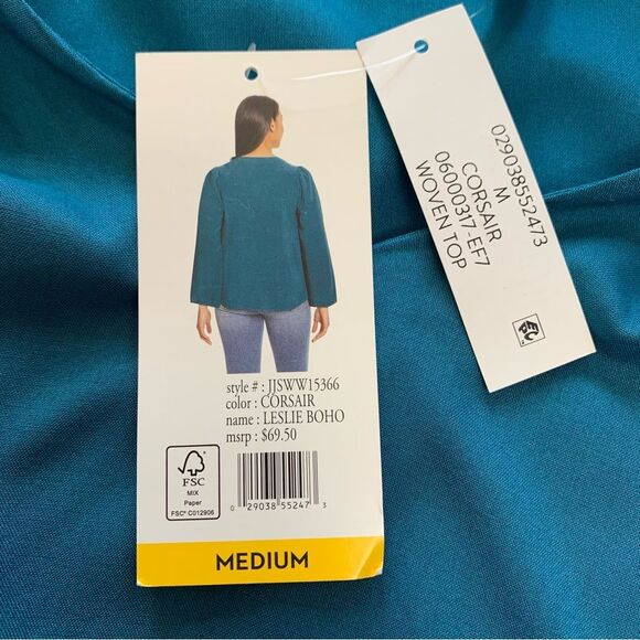 Jessica Simpson Leslie Boho Flare Sleeve Teal Blouse Size Medium NWT - Picture 4 of 6